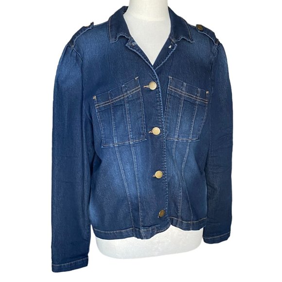 Democracy Denim Trucker Jean Jacket Blue Military Indie Grunge Faded-XL - Picture 7 of 16